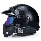 Casco De Motocicleta De Cara Abierta,Medio Casco Cuero Vintage Máscara,Casco De Moto 3/4,Casco Retro con Calavera,Cascos Jet Aprobado ECE Half-Helmet para Hombres Y Mujeres 5,XL:61-62CM