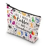 MYSOMY Broadway - Bolsa de maquillaje de lona para amantes del teatro musical, bolsa de cosméticos All I Need is Coffee and Broadway, regalo de teatro musical, Bolsa de café Broadway, Morden