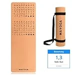 Mayoga - Esterilla de yoga de corcho con ejercicios Flex & Yoga + correa extra antideslizante – la esterilla de fitness perfecta para principiantes y profesionales, 183 x 61 x 0,8 cm