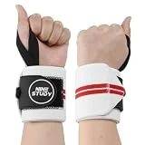 Juego de 2 Muñequeras Gym Ajustable, Wrist Wraps Deportivas, Soporte de Muñeca para Levantar de Pesas, Envolturas de muñeca Gimnasio para Culturismo Musculación Halterofilia Powerlifting (blanco)