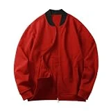 YEPREM Mens Pilot Jacket Mens Autumn Solid Color Flight Jacket Mens Casual Zip Front Jacket Mens Transition Jacket Simplicity Outdoor Jackets For Classic D-Red M