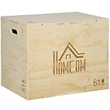 HOMCOM Caja Pliométrica de Madera 3 en 1 Caja de Salto con 2 Mango Hueco Entrenamiento de Fuerza en Casa Oficina Gimnasia Crossfit Carga 120 kg 61x51x76 cm Madera Natural