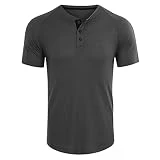 EVSER Hombres Camiseta de Manga Corta Cuello Henley Camiseta de los Hombres Camiseta de Moda de Color sólido Camiseta de Verano Casual Top