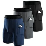 Niksa 3 Piezas Mallas Running Hombre Cortas Pantalones Cortos Compresión Básica Hombre Pantalones Cortos Entrenamiento con Bolsillo para Celular Secado Rápido Transpirable Pantalones Cortos