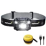 Everbeam Linterna Frontal Led de Cabeza H6 Pro, Control de Sensor de Movimiento, 650 Lúmenes, Dura 30hs, Batería 1200mAh con Carga por USB, Recargable, a Prueba de Agua, Camping, Senderismo, Pesca
