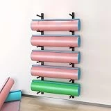DAKAJA Yoga Accesorios Estante de Almacenamiento de Estera de Yoga de Montaje en Pared Negro, Esterilla de Yoga de 6 Niveles/Rodillo de Espuma/Organizador de Toallas Deportivas para El Sudor