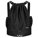 Ryaco Mochila Cuerda Unisex, Saco de Gimnasia para Deporte Gimnasio Yoga Nadar, Deportiva Mochila con Cordón, Señoras, Hombres, Adolescente, Fútbol, Baloncesto, Voleibol, Viajar (Negro)