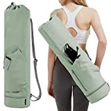 Bolsa Esterilla Yoga Bolsa Para Yoga Colchoneta Compartimento Húmedo Inferior Independiente Bolsillo Lateral con Cremallera y Bolsillo con Cordón Para Botella de Agua, Verde Patente Pendiente