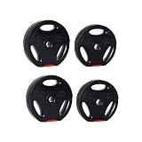 zoomyo Discos de pesas, set de 4 pesas con agujero estándar de 30 mm, compatibles con las barras cortas y largas habituales, con tres asas para el entrenamiento libre