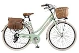 Via Veneto by Canellini Bicicleta Bici Citybike CTB Mujer Vintage Retro Via Veneto Aluminio con Cesto y Campanilla Timbre Bell Via Veneto (50, Verde Claro)