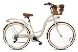 Goetze Mood - Bicicleta de ciudad para mujer, marco de aluminio, estilo retro vintage Holanda, ruedas de 28 pulgadas, desviador Shimano de 7 marchas, para principiantes bajos, cesta con acolchado