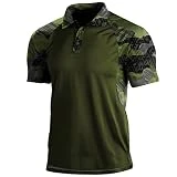 Camiseta Deportiva, Camiseta de Manga raglán con Estampado de Solapa, Camisa de Manga Corta, cómoda e Informal de Moda de Manga Corta (Army Green, L)