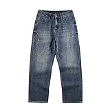 Pantalones Vaqueros de Pierna Ancha para Hombre, Tendencia Retro, Sueltos, Lavados, Desgastados, a la Moda, versátiles, básicos, Rectos, de Mezclilla 42