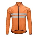 Beokeuioe Chaqueta impermeable unisex para correr y caminar, chaqueta de protección solar para hombre, chaqueta deportiva para bicicleta, reflectante, impermeable y transpirable, D Orange, M