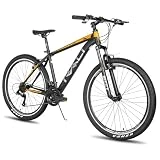 HILAND RALI Tierra - Bicicleta de montaña rígida de 27,5 pulgadas, marco de acero ligero, 21 velocidades, freno en V, para hombre y mujer, color negro y naranja