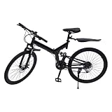 soudesileim Bicicleta de Carretera Plegable de 26 Pulgadas para Adultos, 21 velocidades, Color Negro, Bicicleta Plegable de Acero al Carbono, Altura del Asiento Ajustable, Bicicleta Urbana