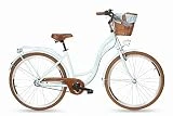 Goetze Bicicleta de ciudad retro vintage holandesa para mujer, ruedas de aluminio de 28 pulgadas, 1 marcha, freno de contrapedal, entrada profunda, cesta con acolchado gratis.