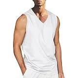 Camiseta sin Mangas de algodón y Lino con Cuello en V de Color sólido clásico Simple de Playa de Verano para Hombre Forrada Hombre (White, S)