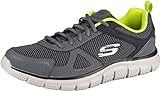 Skechers Track Bucolo, Zapatillas de Running Hombre, Charcoal & Black Leather/Mesh/Lime Trim, 41.5 EU