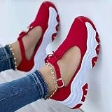 Plataforma Walking Running Tenis Shoes para Mujeres, Zapatillas de Moda Femenina Slip On Sandalias Ortopédicas con Soporte para el Arco, Mocasines Casuales Atléticos al aire libr(Size:36 EU,Color:red)