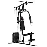 HOMCOM Multiestación Máquina de Musculación con Estribo para Piernas Placas de Peso de 45 kg Carga MAX. 110 kg para Entrenamiento Fitness en Hogar Gimnasio 135x103x200 cm Negro