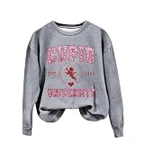 OCCOKO Sudaderas Mujer Capucha Baratas Sudadera Informal con Estampado del día de San Valentín, Camisa con Cuello Redondo, Sudadera para Mujer (Grey, L)