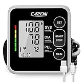 CAZON Tensiómetro de Brazo, Monitor de presión arterial para uso doméstico. Detector electrónico de frecuencia cardíaca con brazalete 22-40cm, 2X120 memoria (Negro)