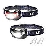 LE Linterna Frontal LED USB Recargable, Linterna Cabeza 5 Modos de Luz (Blanco y Rojo), Impermeable IPX4, Frontal LED Recargable para Pesca, Ciclismo, Running, Correr, Deporte Nocturno, Pack de 2