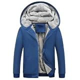WESBR Men Lined Jacket Men Thick Plus Fleece Fleece Jacket Men Warm Solid Color Hooded Sweat Jacket Men Simplicity Hoodies Sports Jackets Daily Wear D-Blue M