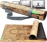 BACKLAxx  Esterilla yoga de corcho con caucho natural – Esterilla yoga antideslizante libre de contaminantes con zonas antideslizantes – incl. correa de estera y videos de aplicación – Yoga mat