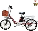 ZHANGXIAOYU Triciclo para Adultos Bicicleta eléctrica de 3 Ruedas asistida de 20inch con Cesta de la Compra para Padres y Familiares Bicicletas Bicicleta de Mujer batería de Litio 48V12AH, red