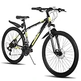 Hiland Bicicleta de Montaña 29 Pulgadas Shimano 21 Velocidades con Guardabarros, MTB para Hombre y Mujer con Horquilla de Suspensión y Frenos de Disco, Negro