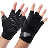Guantes Gimnasio Hombre Mujer,Guantes Pesas Gym Guantes Fitness Transpirable con Protección Completa de Muñeca y Palma para Crossfit Levantamiento de Pesas Musculación(Black, XL)