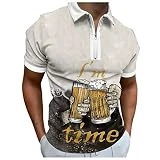 Blusa Verano Impresión Moda Solapa Cremallera Manga Corta Camisa Camiseta Top (Beige, M)