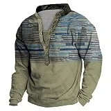 Retro Botón Camisa de Manga Larga Top Blusa Poloshirt de Manga Larga Camisa Henley Top Informal con Botones Estampados para Hombre (B, S)