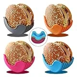 Canocchi Soporte para hamburguesas original – Higiénico reutilizable Burger Shell – Hamburguesa carne carne parrilla caja – Molde de silicona para hacer hamburguesas (4 piezas)