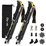 Glymnis Bastones de Senderismo Bastones Trekking Plegables 2pcs 36cm-130cm de Aleación de Aluminio 7075 y EVA para Senderismo Alpinismo Trail Viaje(Amarillo)