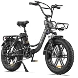 ENGWE Bicicleta Electrica para Adultos, 20' Fat Tire Step-Through E-Bike para Mujeres - Bateria 48V 13A - 7-Velocidades - Amortiguador Dual - para Desplazamientos y Excursiones Off-Road (Negro)