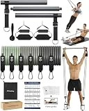 Barra de Pilates, ALongSong Barra Pilates Hecha de Hierro con 6 Bandas de Resistencia de Tubo de Látex Natural(20-240lbs), Gomas Elasticas Musculacion para Gimnasio En Casa, Navidad