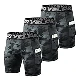 3 Piezas Mallas Cortas Hombre Running Pantalones Cortos de Compresión Secado Rápido con Bolsillo para Deporte, Fitness, Gym Camo Negro M