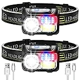 Deerfun Linterna Frontal LED Recargable 1500lux (2 pack), Linterna Cabeza Faros Delanteros Superbrillantes a Prueba de Agua 9 Modos con Sensor para Correr, Acampar, Excursión, Pesca, Ciclismo