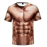 Camiseta Blanca Camiseta 3D para Hombre, Camiseta De Tatuaje Muscular con Simulación De Culturismo, Camiseta Informal con Piel Desnuda, Pecho, Músculo, Divertido, Manga Corta-Gramo_L