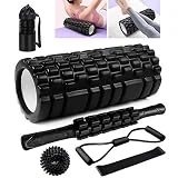Rodillo Masaje Muscular, Qveetry 6en1 Rodillos de Espuma con Palos de Masaje, Bolas de Masaje, Foam Roller para Rodillos de Masaje de Tejido Profundo (Negro)