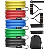 AGM Set de Bandas de Resistencia Fitness, 5 Bandas elásticas de látex con Asas, Bandas elásticas para Entrenar con Soporte de 100lbs, para Equipos de Fitness, Yoga, Pilates, Terapia física.