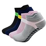 volumoon 4 Pares Calcetines Antideslizantes, Calcetines Yoga, Calcetines Antideslizantes para Hombre Mujer, Algodón Transpirable Calcetines Deportivos para Ejercicio Interior, Yoga, Pilates, Ballet