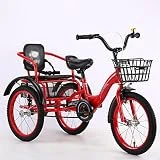 Triciclo para Adultos Bicicleta Bicicletas De Bicicletas De 3 Ruedas para Niños para Niños, Niñas, Bicicletas De Tres Ruedas con Cesta para Niños De 2 A 12 Años.(Size:16 Inch,Color:Rojo)