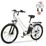 26'' Bicicleta Electrica, Bici Electrica Montaña con Batería Extraíble de 36V 10Ah, Alcance hasta 35-90 km, Welocidad Máxima 25 km/h Bici Electrica, Shimano 7 Velocidad, Ebike Hombres Mujeres (White)