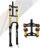 ESASAM Horquilla de suspensión for Bicicleta Gruesa de 26x4,0 Pulgadas, 140mm de Recorrido, Ajuste de Rebote de Doble Hombro, Horquilla Delantera Recta QR 1-1/8 de 9mm (Color : 26'' Gold)