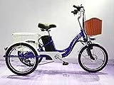 Triciclo eléctrico para adultos Batería de litio de 20 pulgadas Bicicleta de 3 ruedas para personas mayores con pantalla de iluminación LED Cesta trasera ampliada Power/asistencias/pedal (azul)