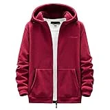 Sudadera con capucha y cremallera completa, corte relajado, manga larga, para pareja, suelta, con capucha, informal, fitness, monocolor, sudadera con capucha para hombre, Vino, XXL